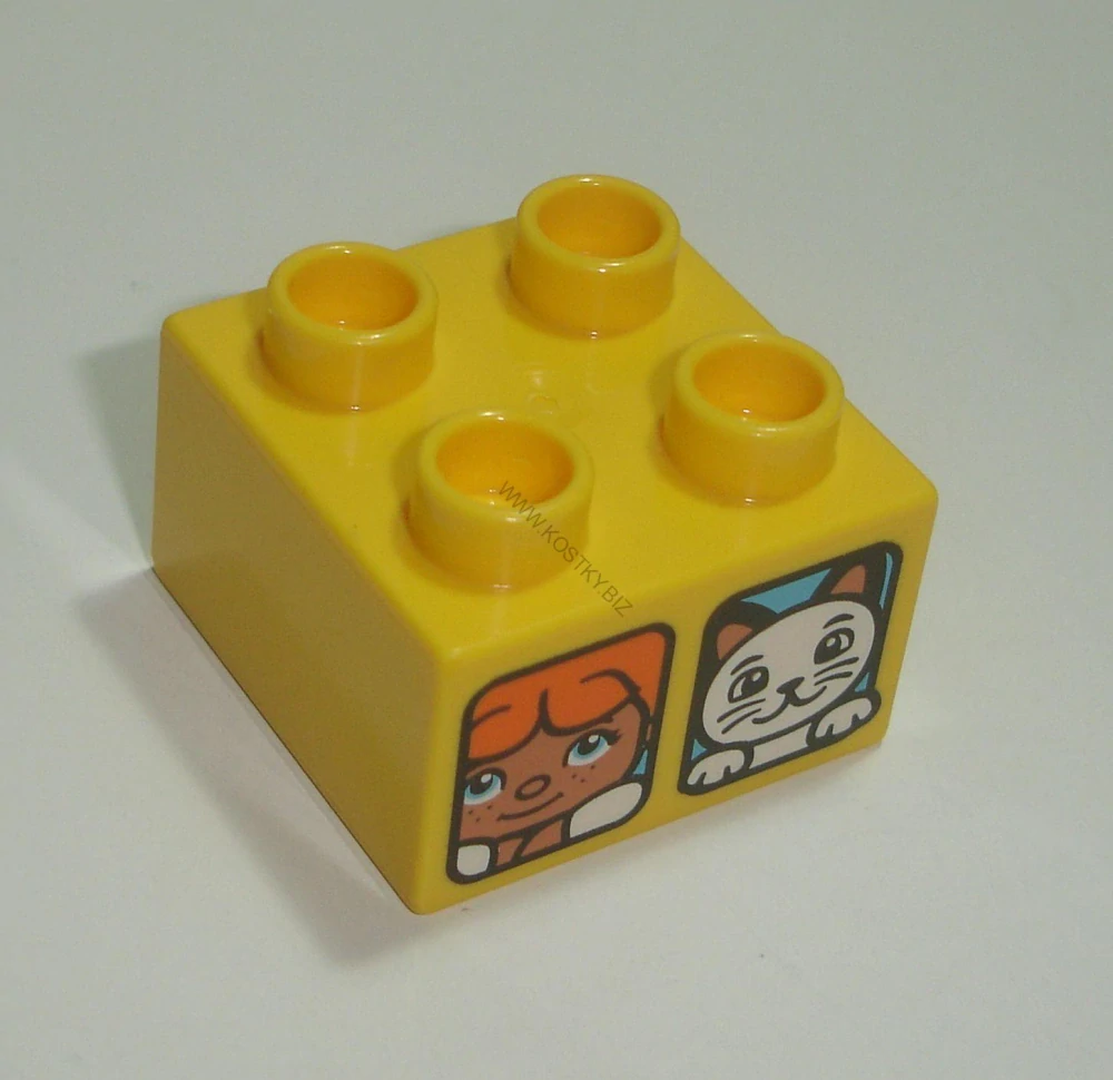 Lego Duplo D13021 (3437pb086) kostka 2x2 s potiskem (holčička se psem a s kočkou) POUŽITÉ