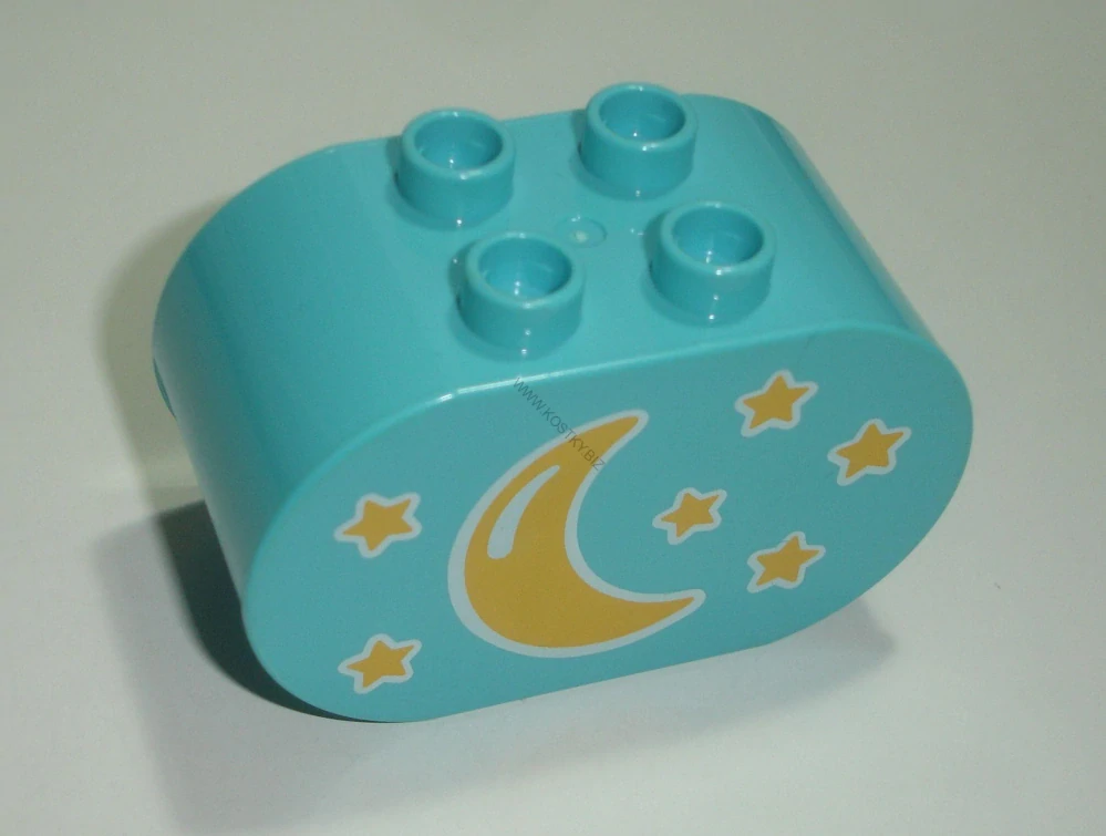 Lego Duplo D15707 (4198pb23) kostka 2x4x2 zakulacená med. azurová s oboustranným potiskem (slunce a měsíc) POUŽITÉ
