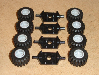 Lego 635721-X (6157, 6014b, 6015 / 60700 / 87697) kolo, kola 11mm D. x 12mm 8 ks, nápravy 4 ks POUŽITÉ