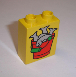 Lego Duplo D11023 (4066pb040) kostka 1x2x2 s potiskem (ryby, kyblík s rybami) POUŽITÉ