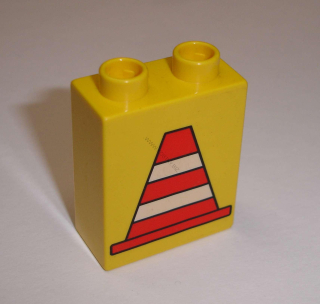 Lego Duplo D11028 (4066pb036) kostka 1x2x2 s potiskem (výstražný kužel) POUŽITÉ