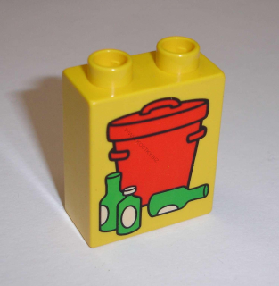 Lego Duplo D11039 (4066pb058) kostka 1x2x2 s potiskem (popelnice s flaškami) POUŽITÉ