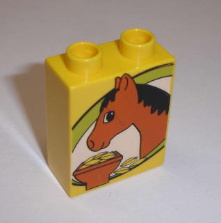 Lego Duplo D11044 (4066pb292) kostka 1x2x2 s potiskem (kůň, koník) POUŽITÉ