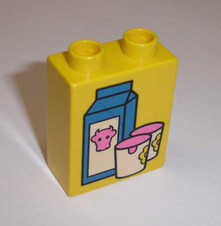 Lego Duplo D11051 (4066pb066) kostka 1x2x2 s potiskem (krabicové mléko) POUŽITÉ