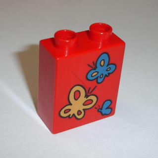 Lego Duplo D11206 (4066pb041) kostka 1x2x2 s potiskem (motýlci) POUŽITÉ