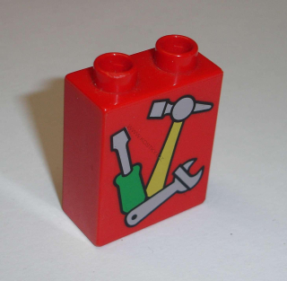 Lego Duplo D11220 (4066pb115) kostka 1x2x2 s potiskem (nářadí) POUŽITÉ