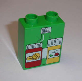 Lego Duplo D11457 (4066pb399) kostka 1x2x2 s potiskem (léky) POUŽITÉ