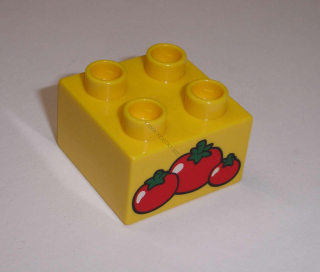 Lego Duplo D13010 (3437pb053) kostka 2x2 s potiskem (rajčata) POUŽITÉ