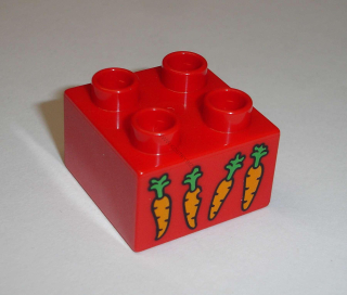 Lego Duplo D13051 (3437pb068) kostka 2x2 s potiskem (mrkev) POUŽITÉ