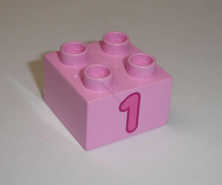 Lego Duplo D13133 (3437pb065) kostka 2x2 s potiskem (číslo "1") POUŽITÉ