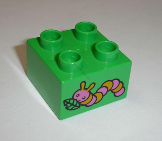 Lego Duplo D13172 (3437pb059) kostka 2x2 s potiskem (housenka) POUŽITÉ