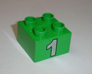 Lego Duplo D13176 (3437pb023) kostka 2x2 s potiskem (číslo "1") POUŽITÉ