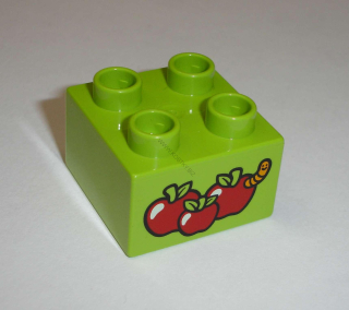 Lego Duplo D13190 (3437pb061) kostka 2x2 s potiskem (jablka s červíkem) POUŽITÉ
