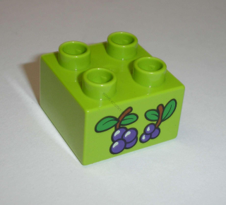 Lego Duplo D13192 (3437pb054) kostka 2x2 s potiskem (borůvky) POUŽITÉ