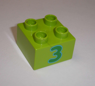 Lego Duplo D13195 (3437pb060) kostka 2x2 s potiskem (číslo "3") POUŽITÉ