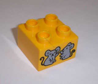 Lego Duplo D13211 (3437pb051) kostka 2x2 s potiskem (myši) POUŽITÉ