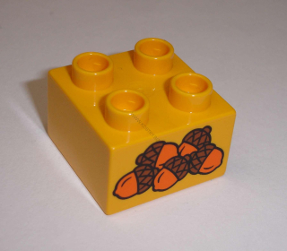 Lego Duplo D13212 (3437pb073) kostka 2x2 s potiskem (žaludy) POUŽITÉ