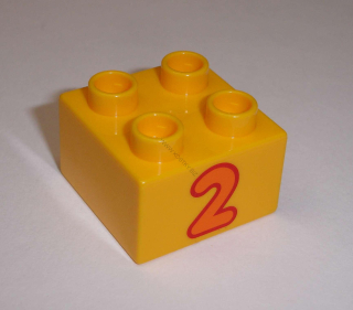 Lego Duplo D13213 (3437pb063) kostka 2x2 s potiskem (číslo "2") POUŽITÉ