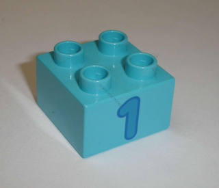 Lego Duplo D13233 (3437pb062) kostka 2x2 s potiskem (číslo "1") POUŽITÉ