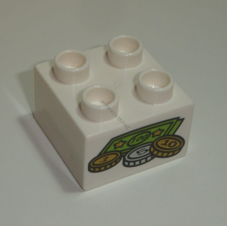 Lego Duplo D13253 (3437pb056) kostka 2x2 s potiskem (peníze) POUŽITÉ