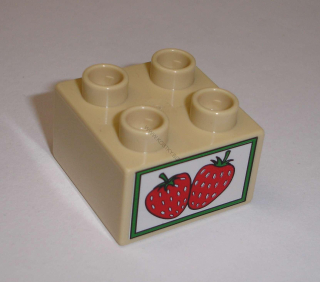 Lego Duplo D13282 (3437pb036) kostka 2x2 s potiskem (jahody) POUŽITÉ