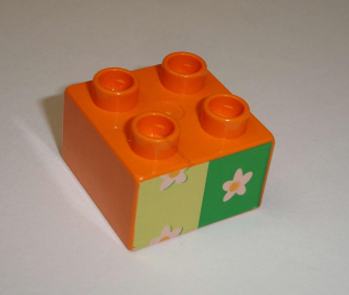 Lego Duplo D13305 (3437pb003) kostka 2x2 s potiskem (květinová tapeta) POUŽITÉ