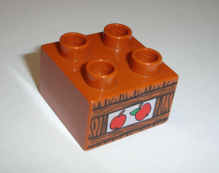 Lego Duplo D13340 (3437pb014) kostka 2x2 s potiskem (jablka v bedně) POUŽITÉ