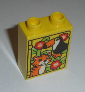Lego Duplo D11107 (76371pb166) kostka 1x2x2 s potiskem (tygr a tukan) POUŽITÉ