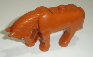 Lego Duplo D00606-2 (horse02c01pb02) kůň tm. oranžový, kývací hlava (stav viz foto, nedrží hlava) POUŽITÉ