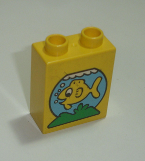 Lego Duplo D11084 (4066pb290) kostka 1x2x2 s potiskem (akvárium s rybou) POUŽITÉ