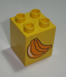 Lego Duplo D14002 (31110pb085) kostka 2x2x2 žlutá s potiskem (banány) POUŽITÉ