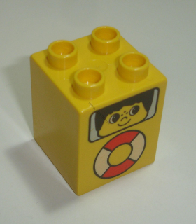 Lego Duplo D14003 (31110pb001) kostka 2x2x2 žlutá s potiskem (obličej a záchranný kruh) POUŽITÉ