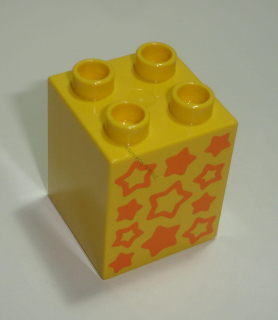 Lego Duplo D14005 (31110pb070) kostka 2x2x2 žlutá s potiskem (hvězdy) POUŽITÉ
