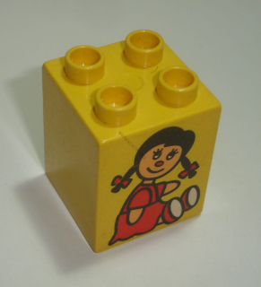 Lego Duplo D14006 (31110pb018) kostka 2x2x2 žlutá s potiskem (panenka) POUŽITÉ
