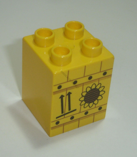 Lego Duplo D14007 (31110pb016) kostka 2x2x2 žlutá s potiskem (bedna se slunečnicí) POUŽITÉ