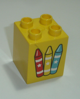 Lego Duplo D14010 (31110pb101) kostka 2x2x2 žlutá s potiskem (voskovky) POUŽITÉ