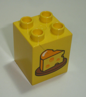 Lego Duplo D14012 (31110pb109) kostka 2x2x2 žlutá s potiskem (sýr) POUŽITÉ