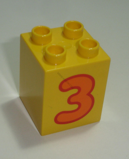 Lego Duplo D14040 (31110pb075) kostka 2x2x2 žlutá s potiskem (číslo "3") POUŽITÉ