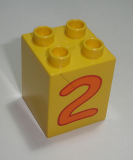 Lego Duplo D14041 (31110pb022) kostka 2x2x2 žlutá s potiskem (číslo "2") POUŽITÉ
