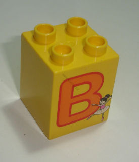 Lego Duplo D14042 (31110pb044) kostka 2x2x2 žlutá s potiskem (písmeno "B") POUŽITÉ