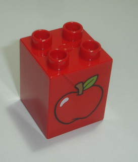 Lego Duplo D14100 (31110pb087) kostka 2x2x2 červená s potiskem (jablko) POUŽITÉ