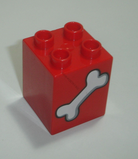 Lego Duplo D14108 (31110pb139) kostka 2x2x2 červená s potiskem (kost) POUŽITÉ