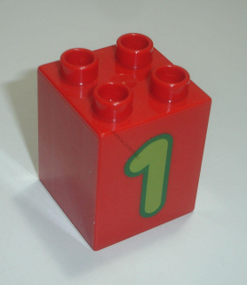 Lego Duplo D14150 (31110pb073) kostka 2x2x2 červená s potiskem (číslo "1") POUŽITÉ