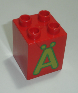 Lego Duplo D14163 kostka 2x2x2 červená s potiskem (písmeno "Ä") POUŽITÉ