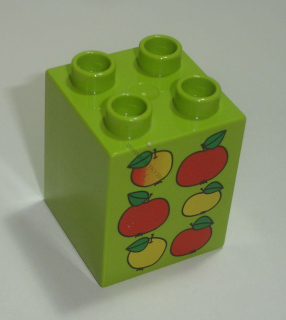 Lego Duplo D14200 (31110pb036) kostka 2x2x2 lime s potiskem (jablka) POUŽITÉ