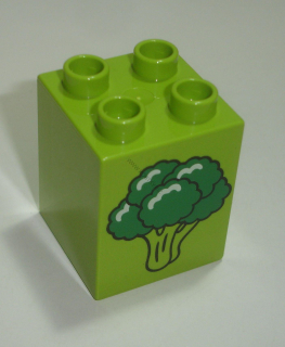 Lego Duplo D14201 (31110pb114) kostka 2x2x2 lime s potiskem (brokolice) POUŽITÉ