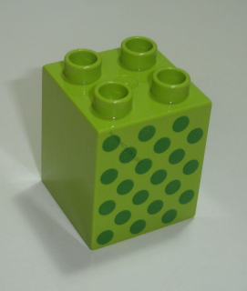 Lego Duplo D14202 (31110pb071) kostka 2x2x2 lime s potiskem (zelené tečky) POUŽITÉ
