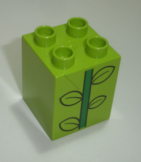 Lego Duplo D14203 (31110pb125) kostka 2x2x2 lime s potiskem (stonek s lístky) POUŽITÉ