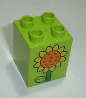 Lego Duplo D14204 (31110pb126) kostka 2x2x2 lime s oboustranným potiskem (slunečnice) POUŽITÉ