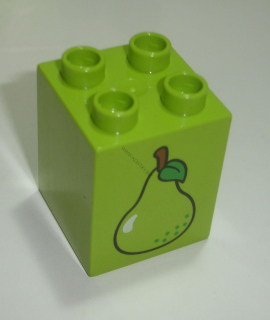 Lego Duplo D14205 (31110pb084) kostka 2x2x2 lime s potiskem (hruška) POUŽITÉ